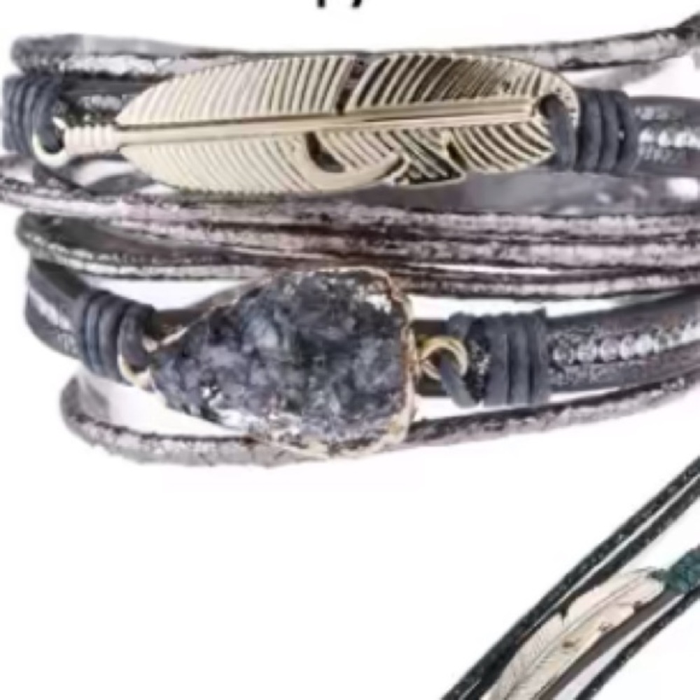 New! Grey Leather wrap bracelet